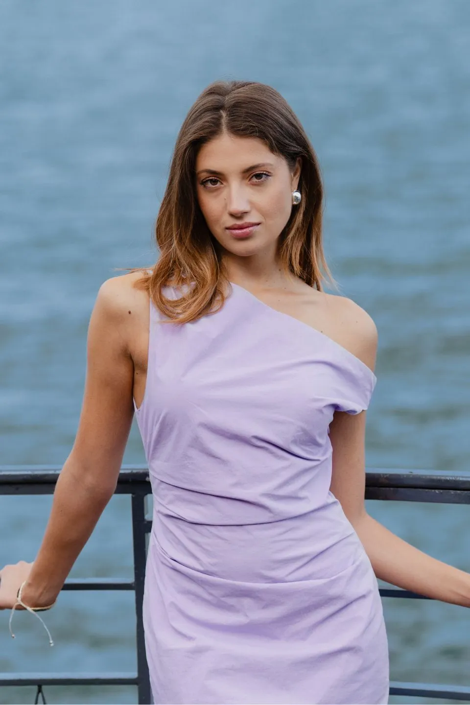 Secrets Lilac Off Shoulder Tuck Mini Dress