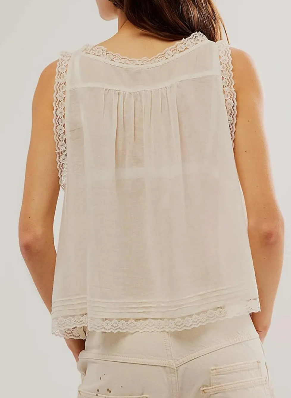 Sheer Tie Front Lace Blouse WHITE