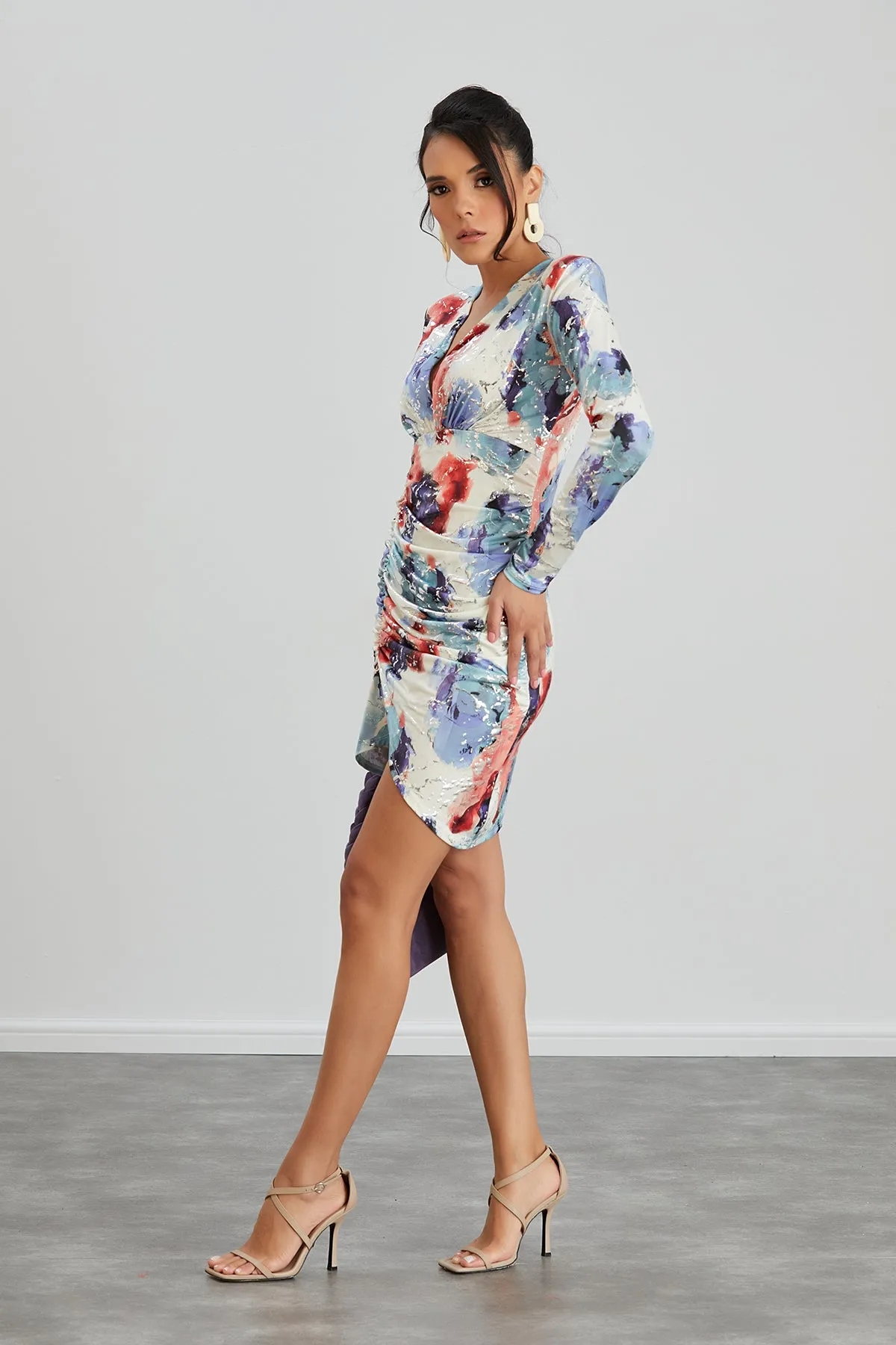 Silk Blue Long Sleeve Mini Dress