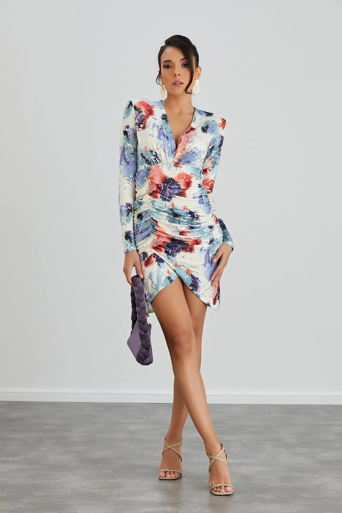 Silk Blue Long Sleeve Mini Dress