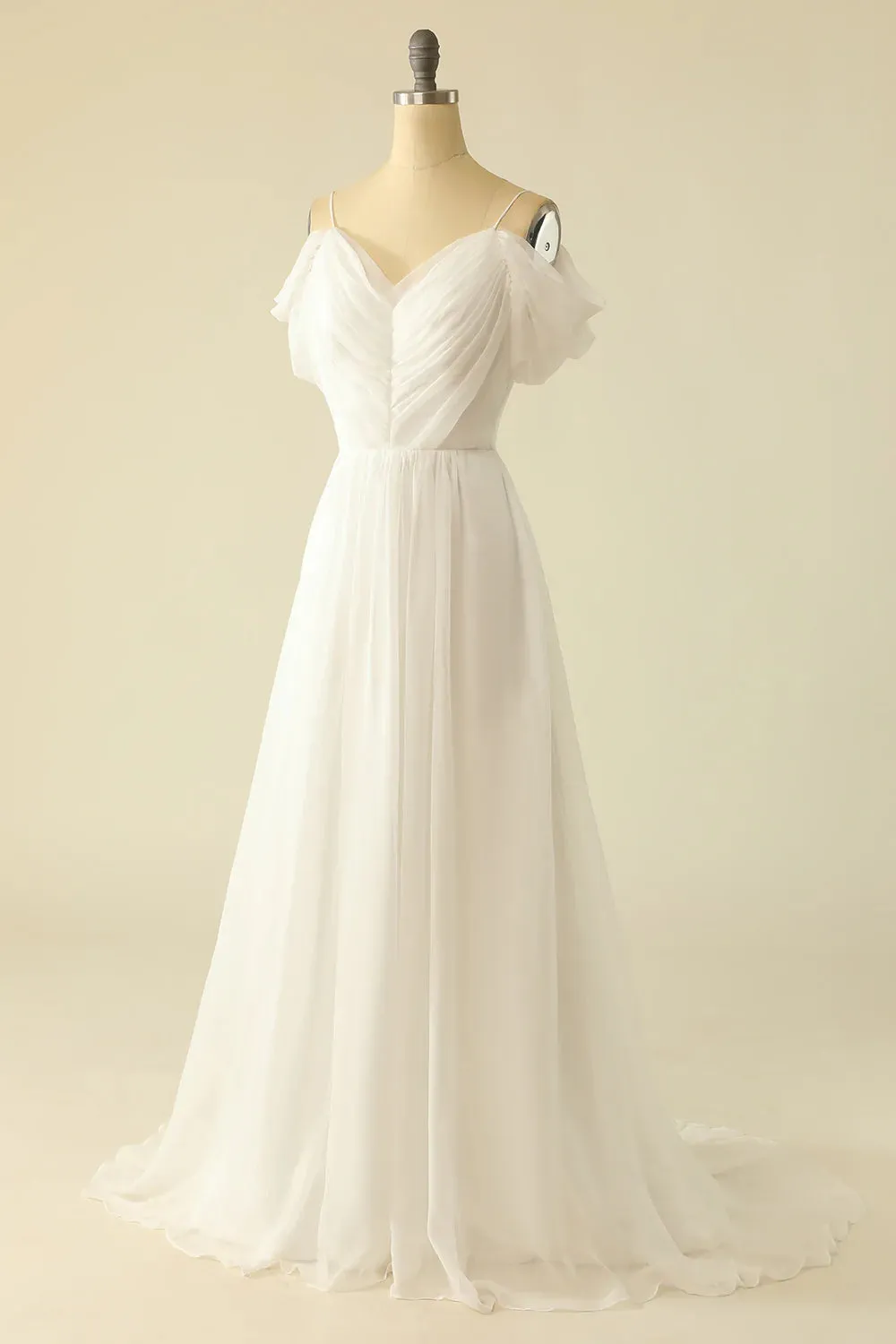Simple White Off the Shoulder Train Dress Tulle Wedding Dress