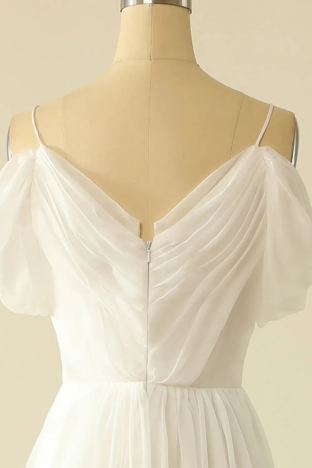 Simple White Off the Shoulder Train Dress Tulle Wedding Dress