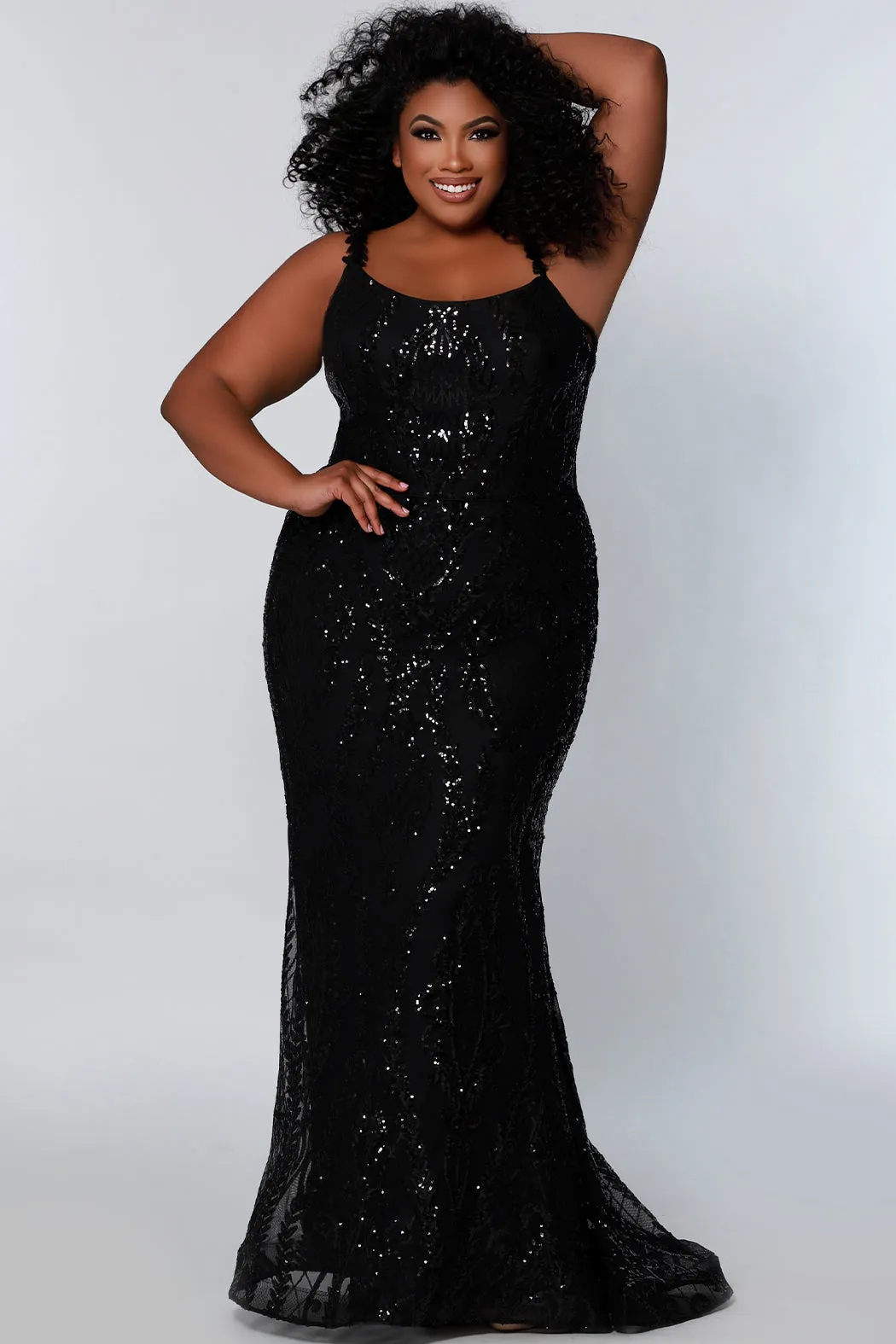 Sydney's Closet SC7332 Long Fitted Sequin Formal Plus Size Prom Dress Evening Gown SC 7332