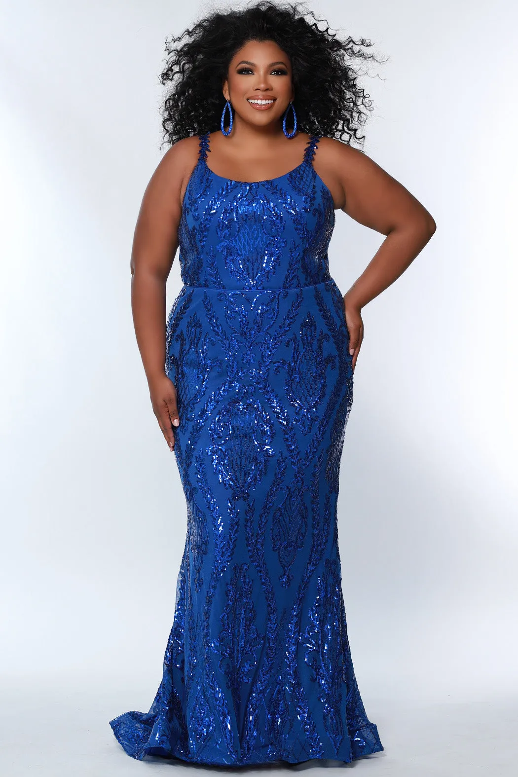 Sydney's Closet SC7332 Long Fitted Sequin Formal Plus Size Prom Dress Evening Gown SC 7332