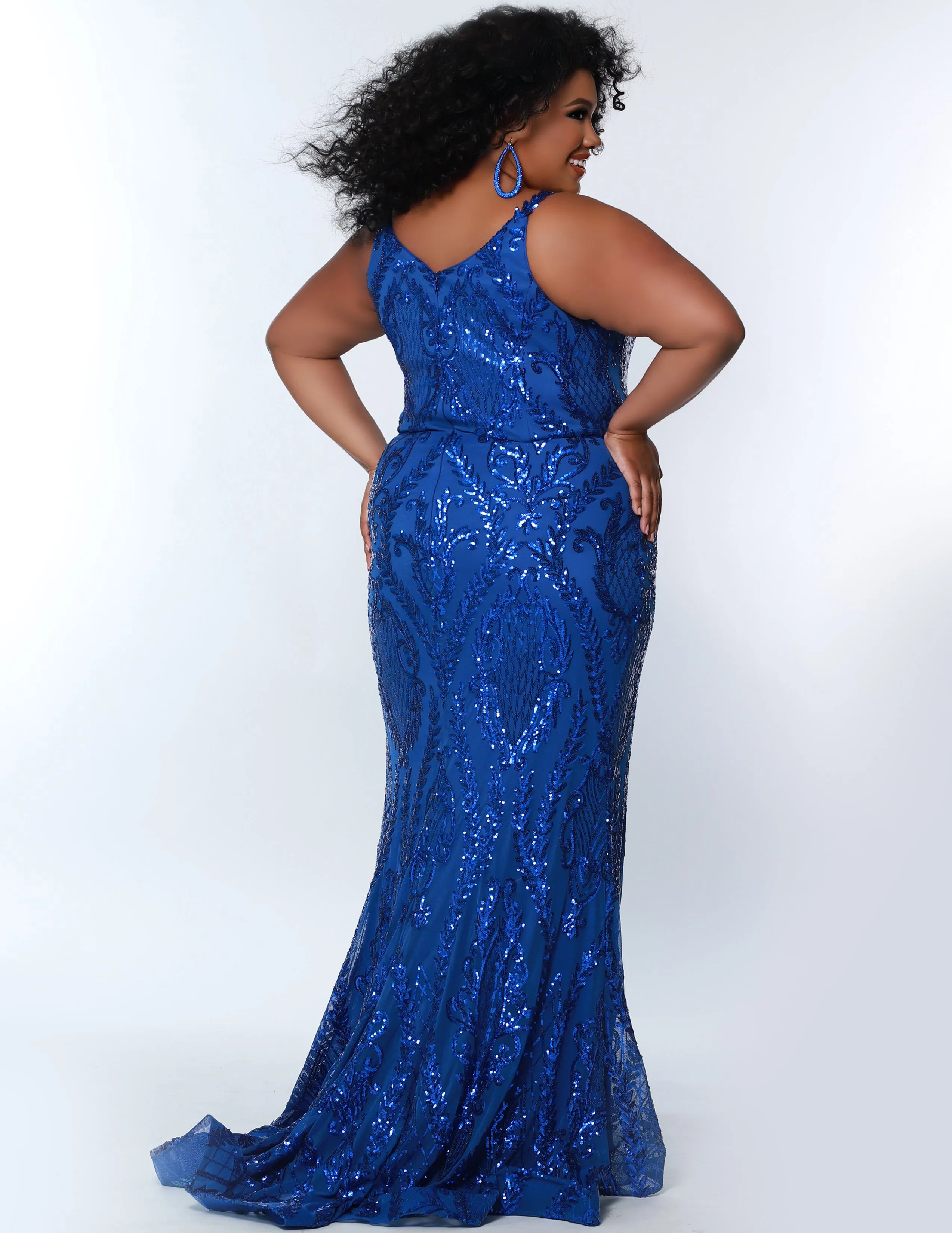 Sydney's Closet SC7332 Long Fitted Sequin Formal Plus Size Prom Dress Evening Gown SC 7332