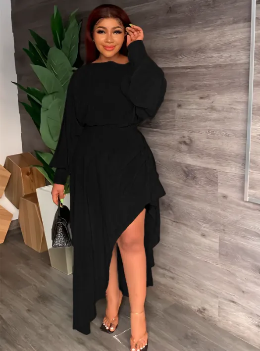 TastyHottie - Irregular big swing long sleeve waist casual women's dress