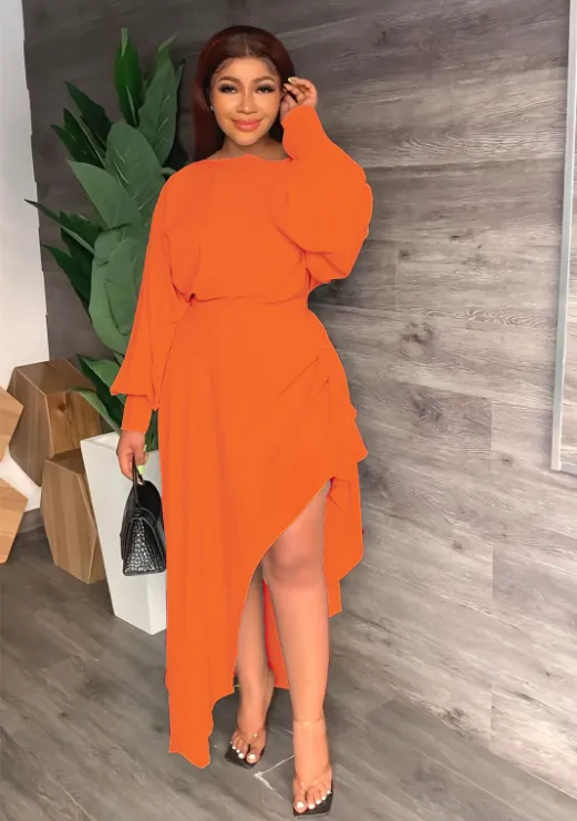 TastyHottie - Irregular big swing long sleeve waist casual women's dress