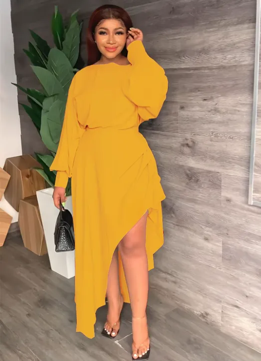 TastyHottie - Irregular big swing long sleeve waist casual women's dress
