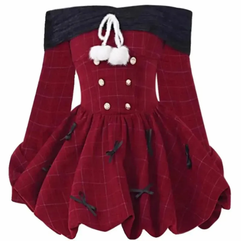 TAVIMART  -  Y2K Christmas Red Elegant Party Dress Women Casual Sweet Plaid Bow Dresses Female Korean Fashion Chic Kawaii Mini Dress