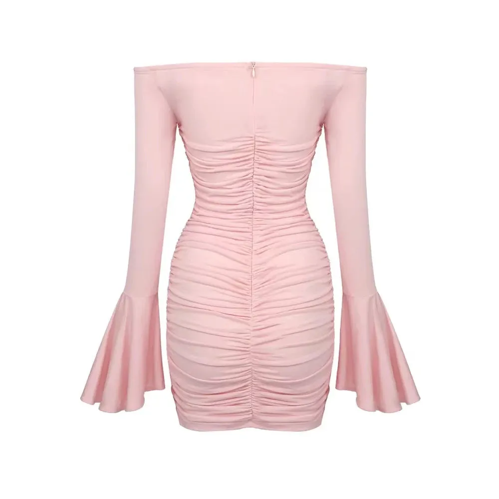 Trend4us Women's Elegant Off-Shoulder Ruched Mini Dress