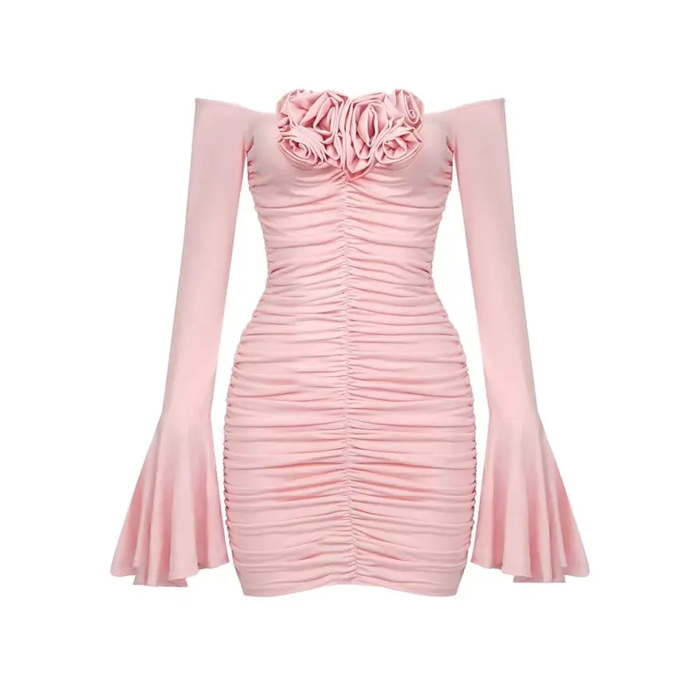 Trend4us Women's Elegant Off-Shoulder Ruched Mini Dress