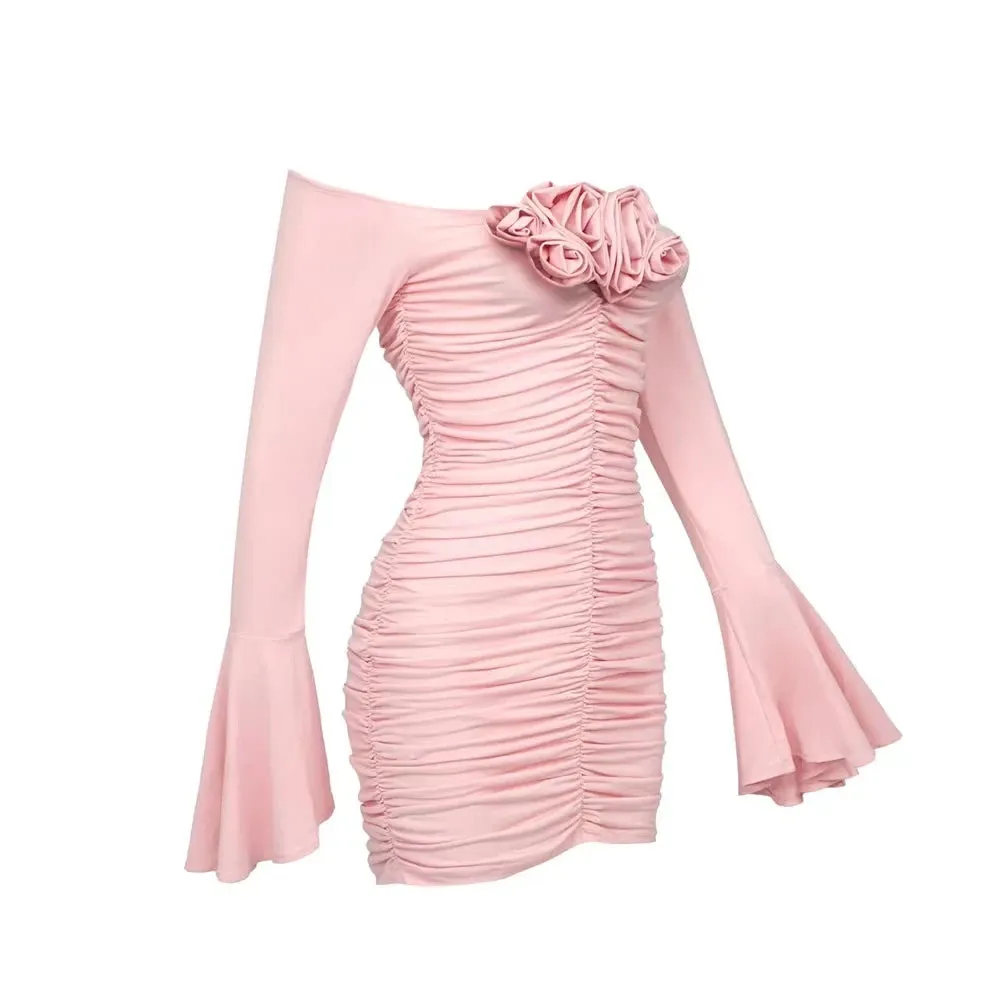 Trend4us Women's Elegant Off-Shoulder Ruched Mini Dress