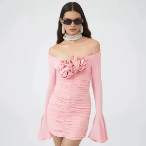 Trend4us Women's Elegant Off-Shoulder Ruched Mini Dress