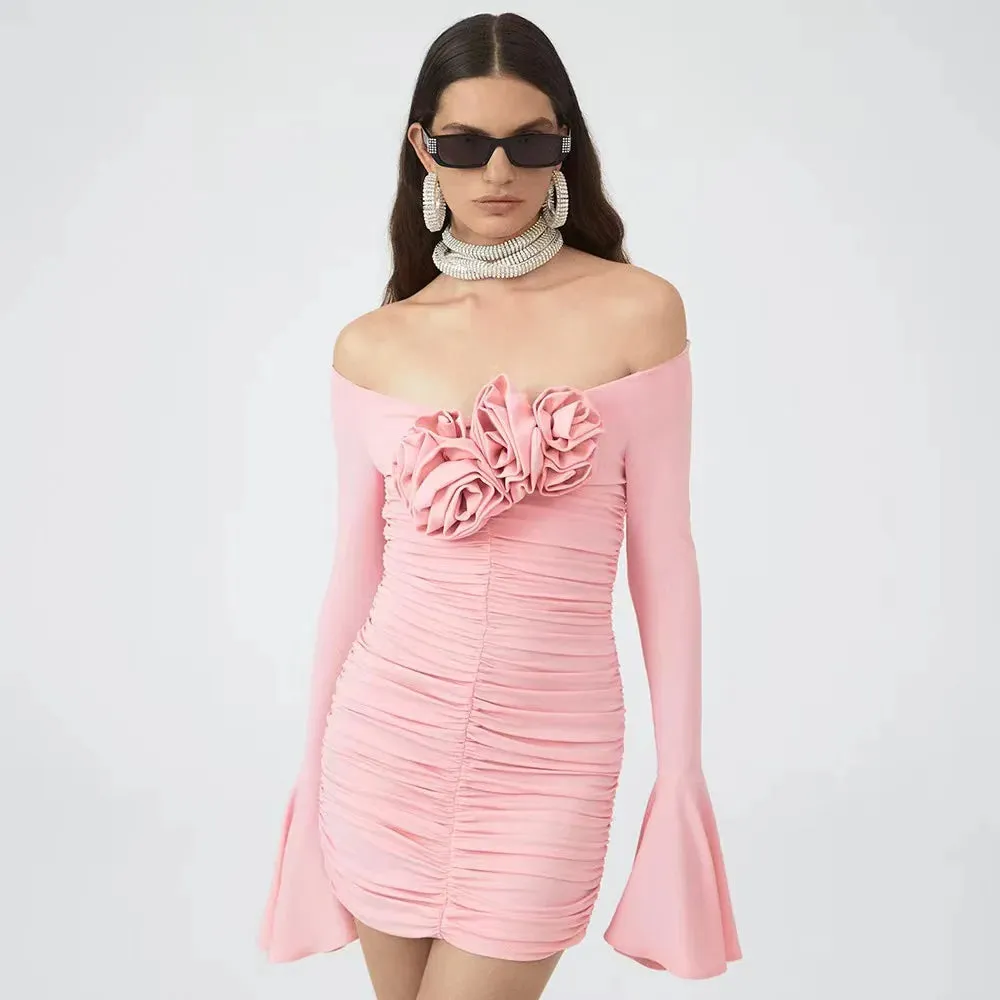 Trend4us Women's Elegant Off-Shoulder Ruched Mini Dress