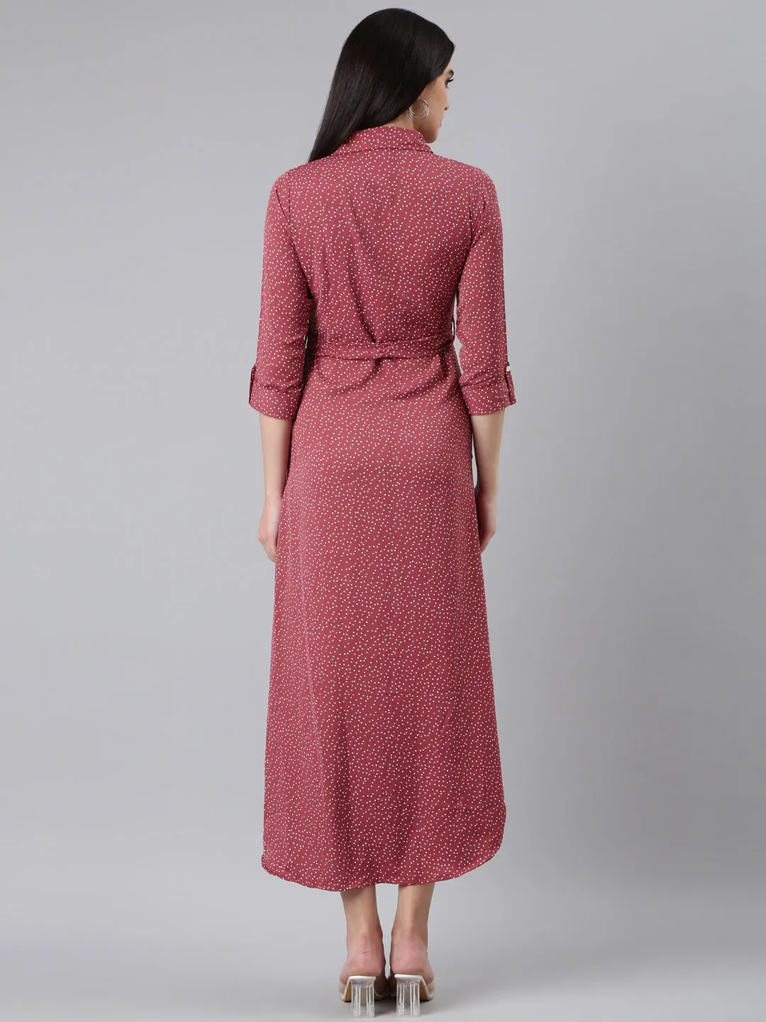 Women Mauve Polka Dots Shirt Dress