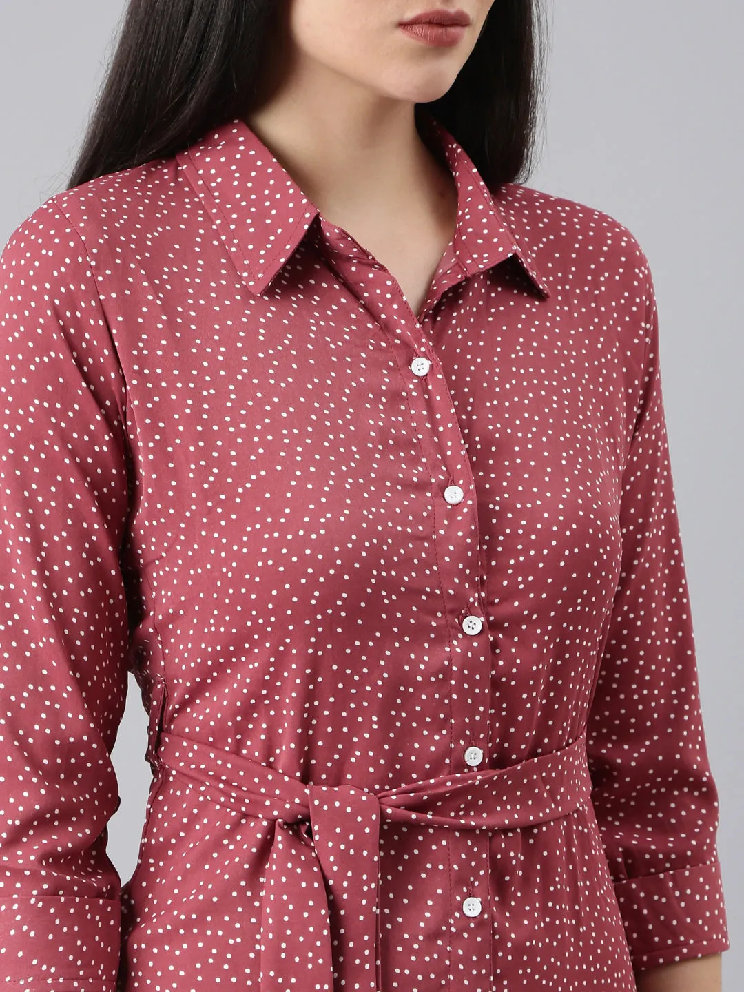 Women Mauve Polka Dots Shirt Dress
