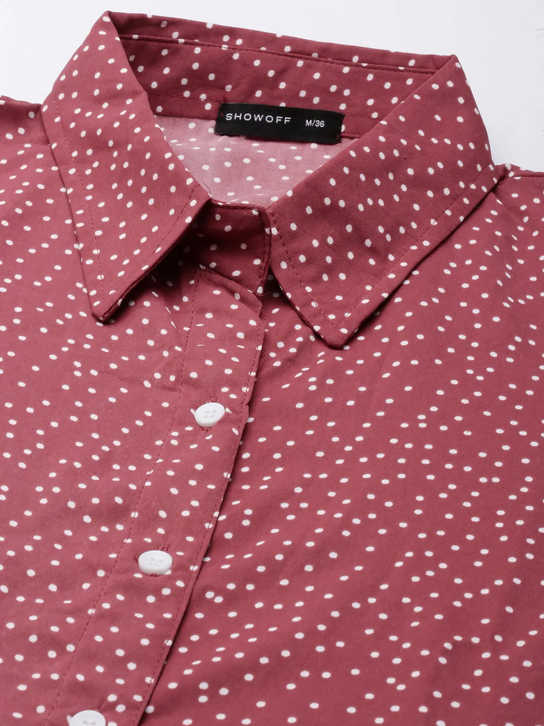 Women Mauve Polka Dots Shirt Dress