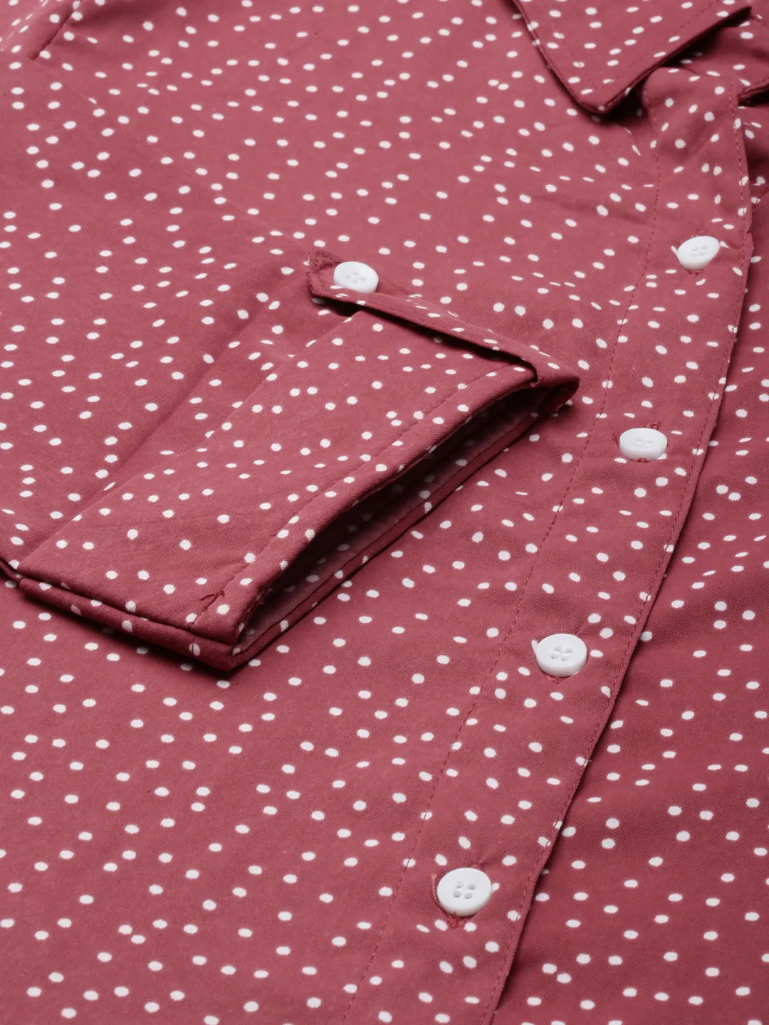 Women Mauve Polka Dots Shirt Dress