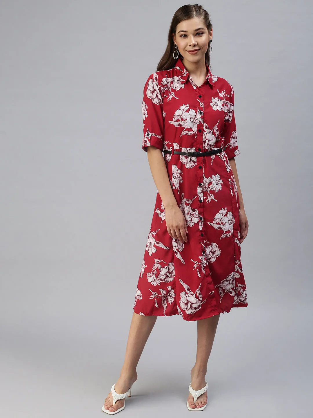 Women Printed Fit and Flare Red Dress