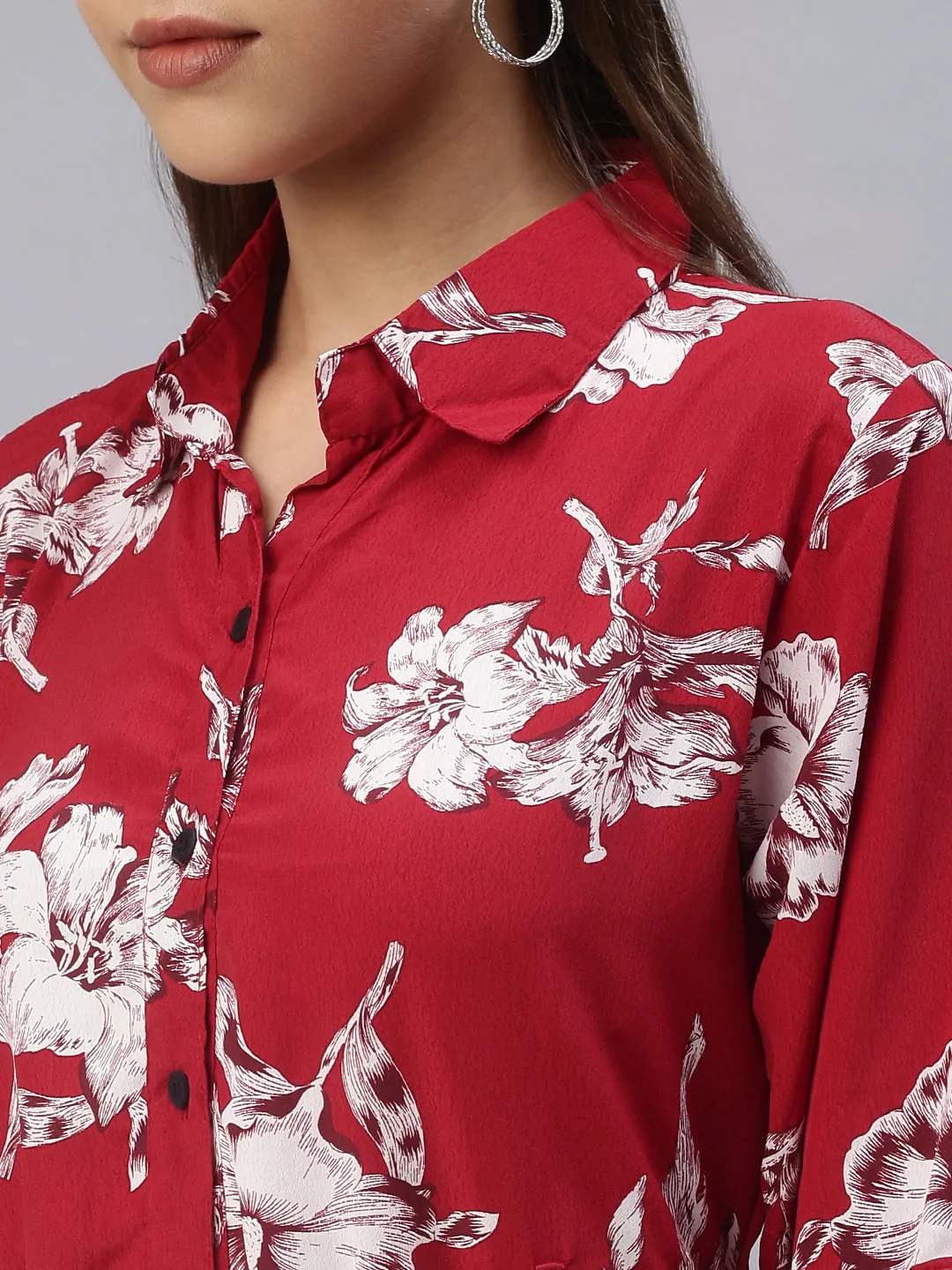 Women Printed Fit and Flare Red Dress