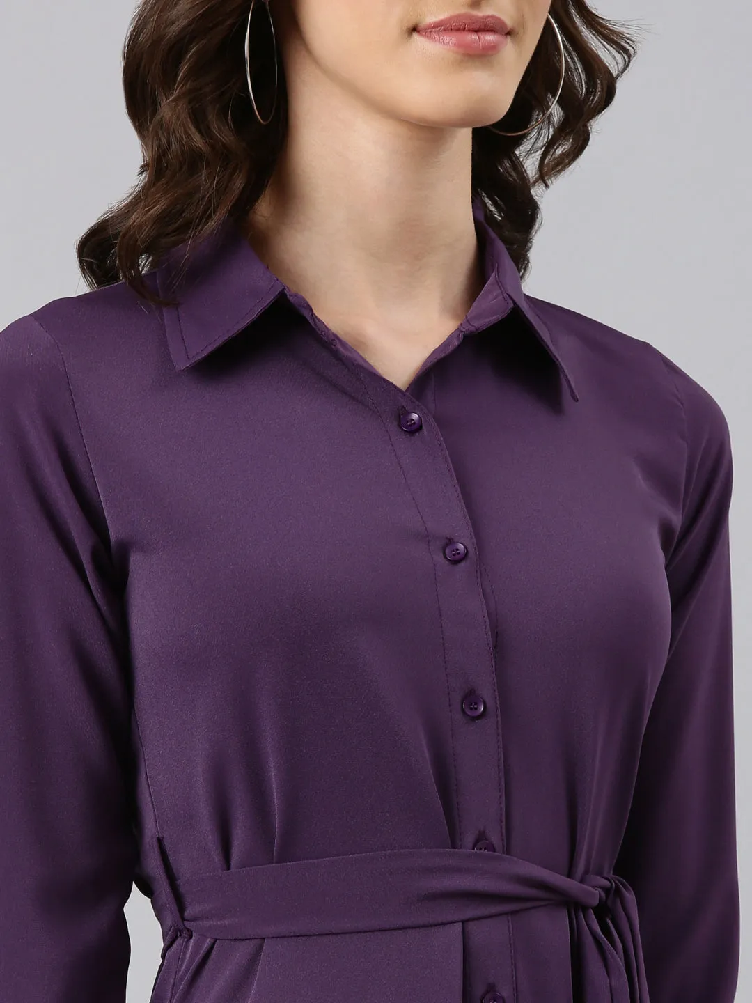 Women Violet Solid Shirt Dress