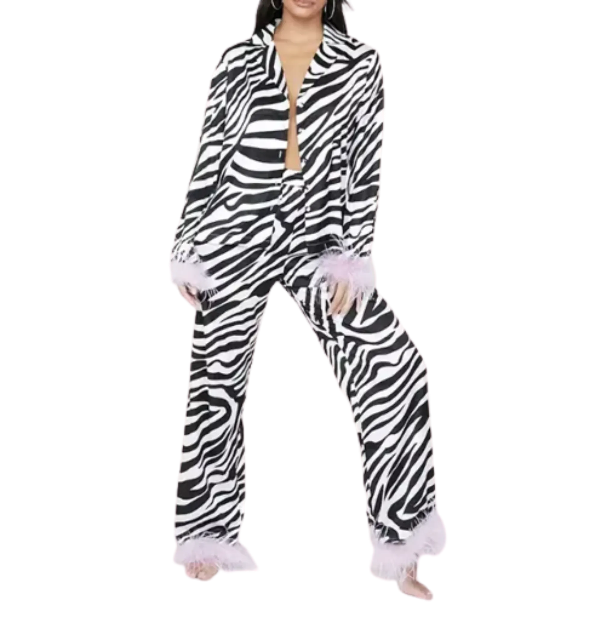 Women's Black and white striped pajama set,Women's nightwear.