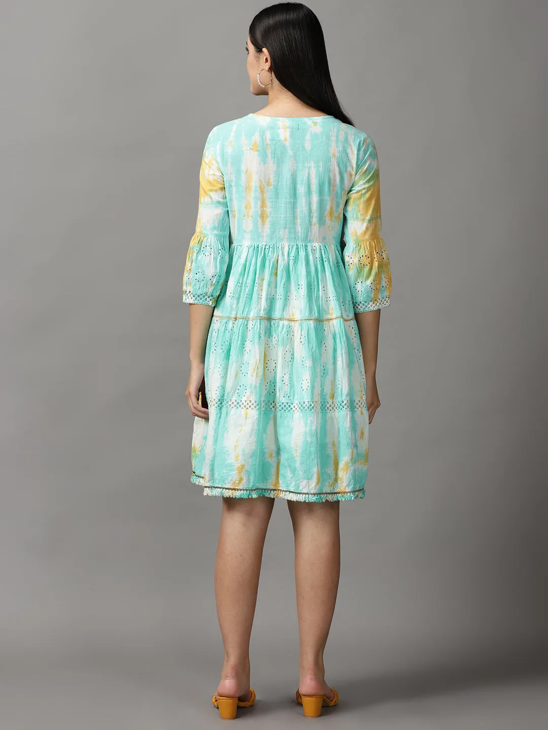 Women's Green Tie Dye Fit and Flare Dress