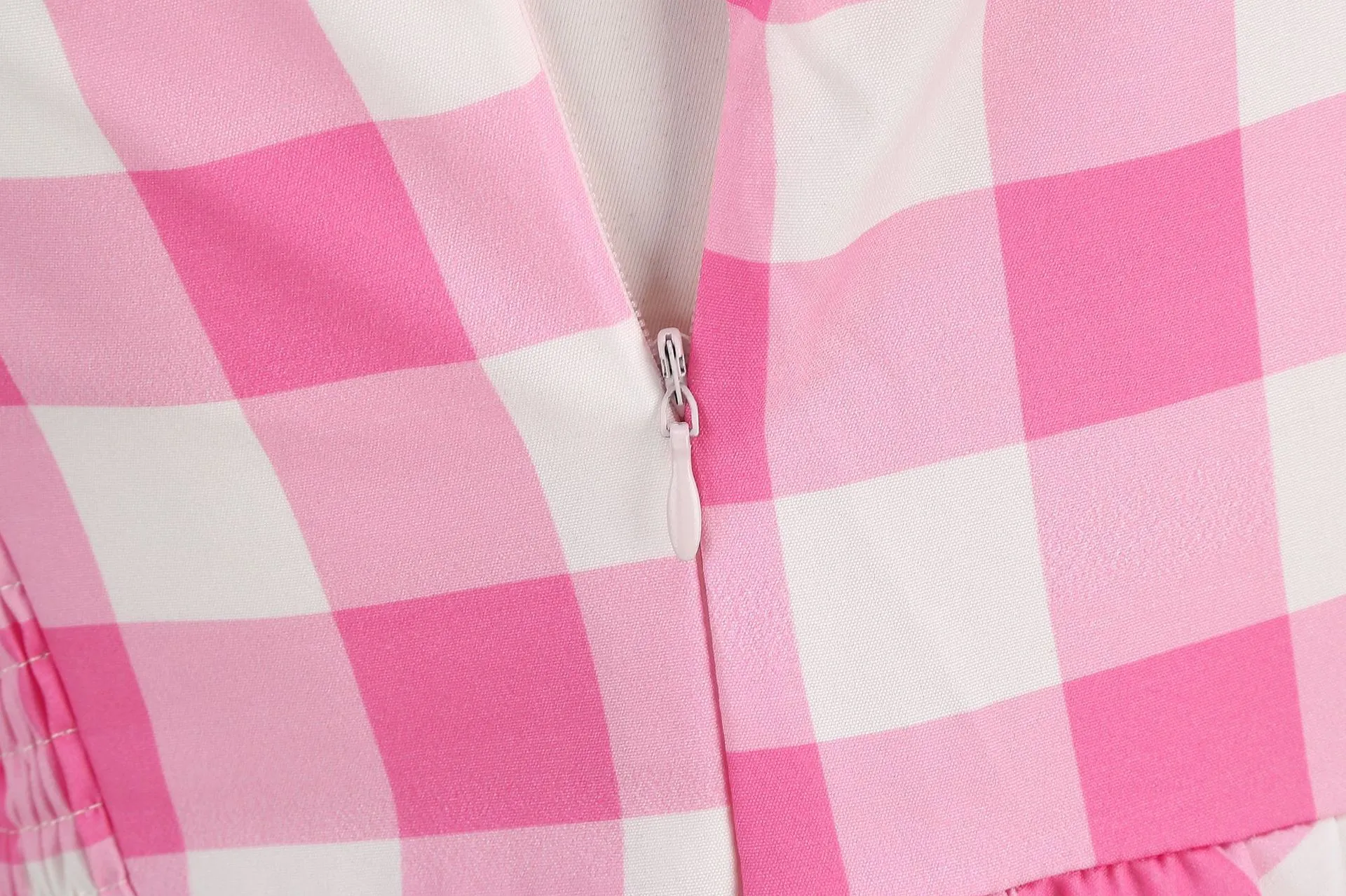 Women's Pink Plaid Dress Vintage 50s 80s Halloween Party Costume Film Fancy Dress